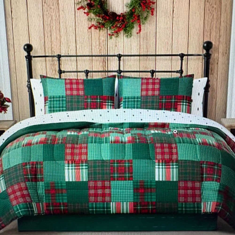 New 8-pc Queen Macy's Comforter Set Classic Plaid Farmhouse Cabin Rustic Classic